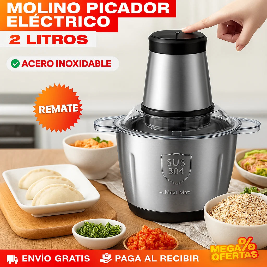 Molino Picador Eléctrico Acero Inoxidable 2 Litros - PROMO